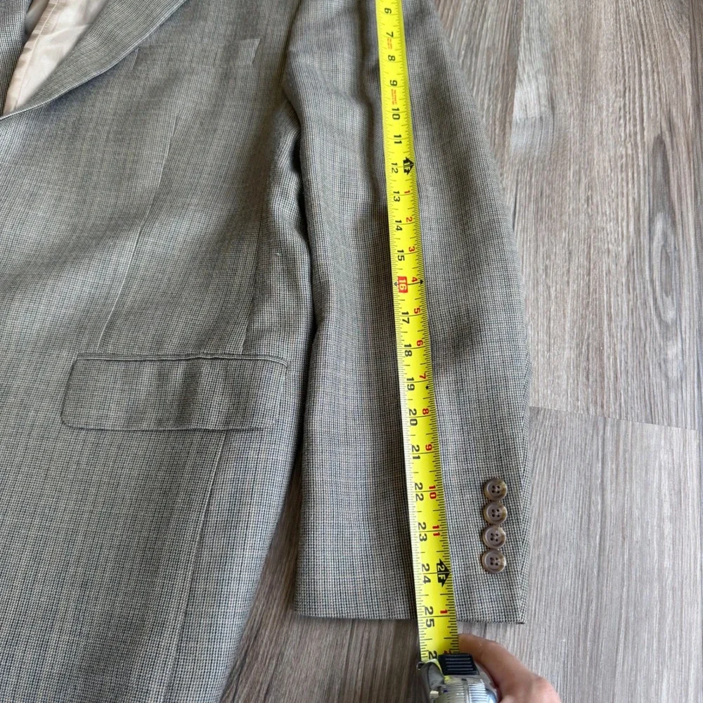Vintage Chaps Mens Brown Tan Micro Houndstooth Two Button Blazer Sport Coat